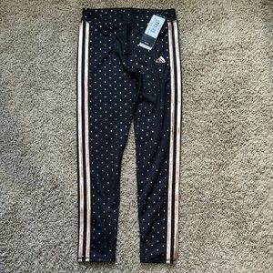 Adidas NEW Polka Dots Leggings Black with Rose Gold / Copper Dots Size 7/8 Small
